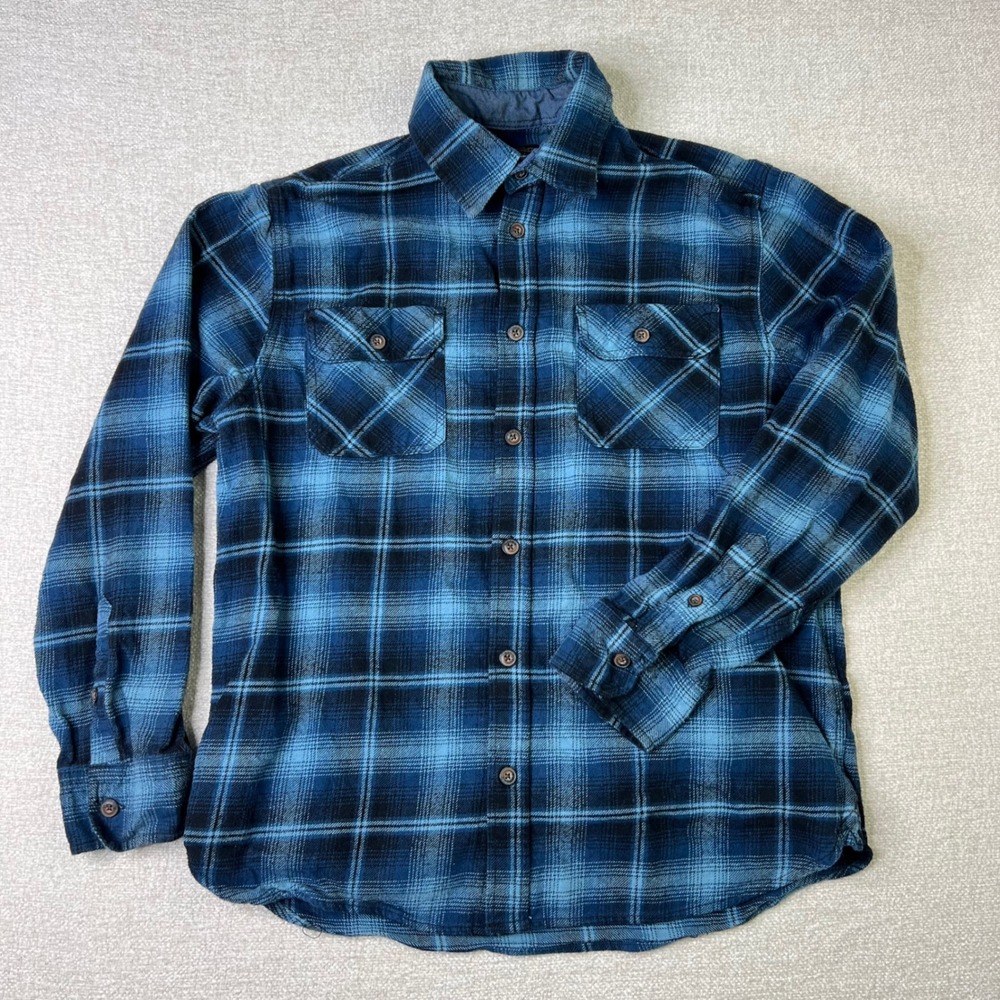 Jachs MFG Flannel Button Down Shirt Mens Large 100% Cotton Blue Plaid Heritage